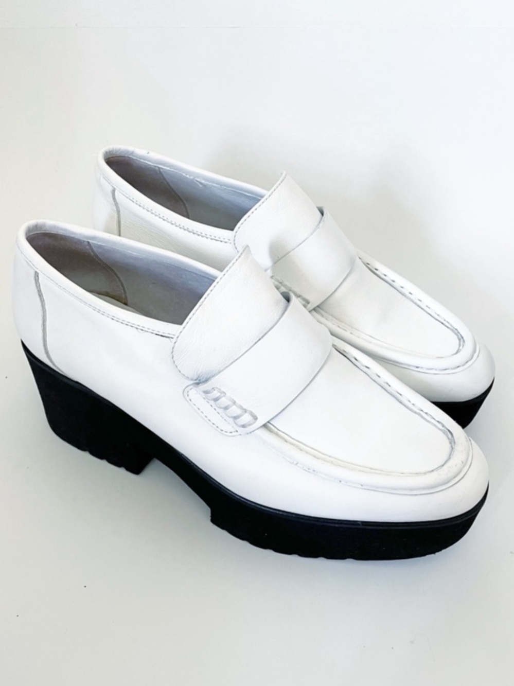MAJE white leather platform loafers size FR 40 / US 10  chunky shoes Y2K leather - Picture 2 of 11